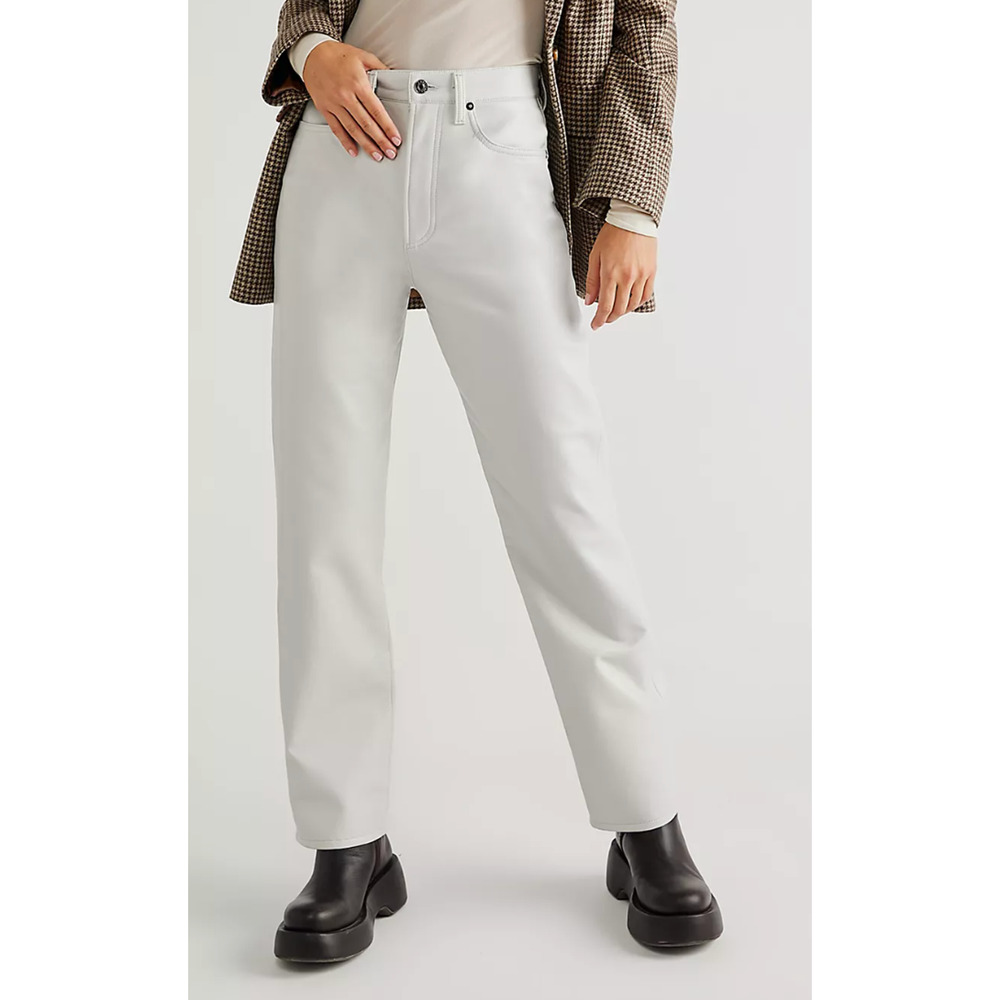 NEW AGOLDE FREE PEOPLE DOVE GRAY LYLE LOW RISE RECYCLED LEATHER BOOT PANTS SZ 28